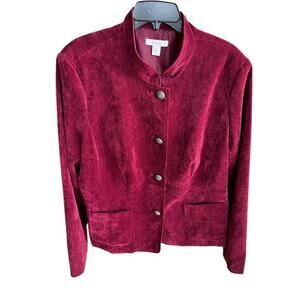 DRESSBARN Cherry Red Micro Corduroy Velveteen Brushed nickel buttons NWOT sz XL